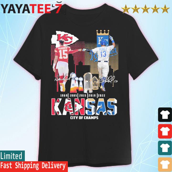 Patrick Mahomes And Salvador Perez Kansas City Of Champions 1969 1985 2015  2019 2022 Signatures Shirt