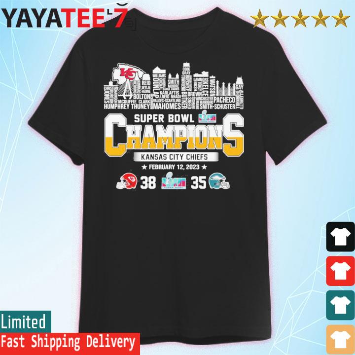 Super Bowl Lvii Champions Kansas City Chiefs 38 35 Eagles Players Names  City Skyline Shirt