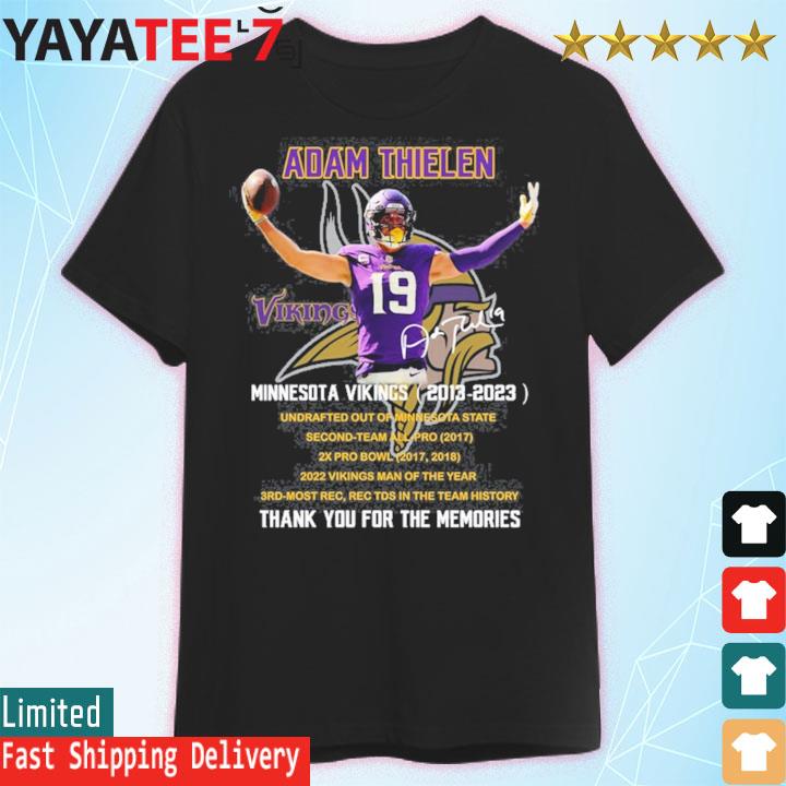 Signature number 19 Adam Thielen Minnesota Vikings 2013 – 2022 Thank You  For The Memories champions T-Shirt, hoodie, sweater, long sleeve and tank  top