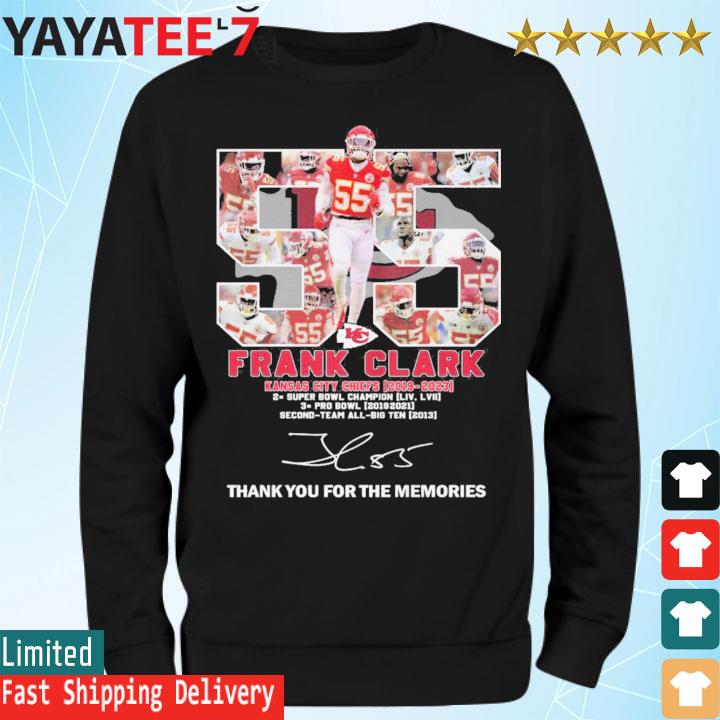 Frank Clark 55 Kansas City Chiefs 2019-2023 Thank You for the memories  signatures shirt, hoodie, sweater, long sleeve and tank top