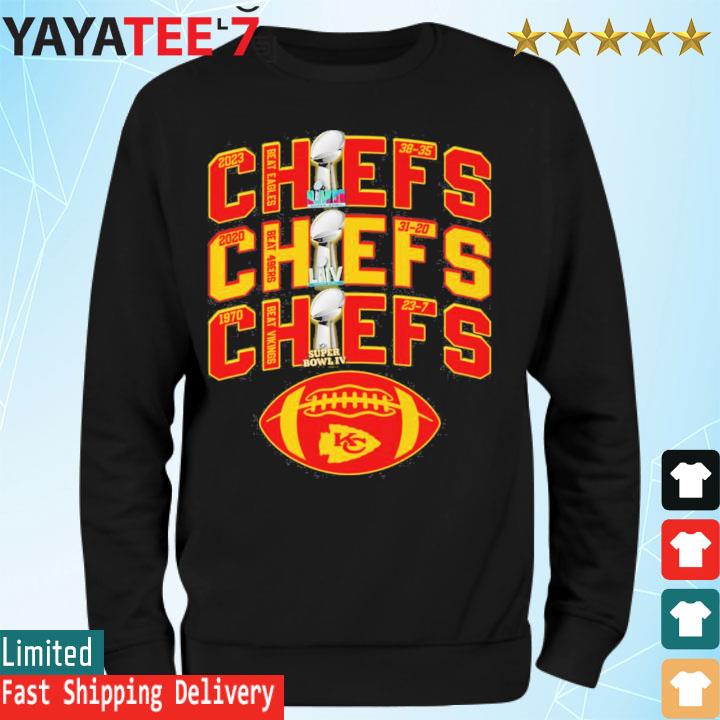 Official kansas city chiefs 3x super bowl 1970 2020 2023 logo shirt,  hoodie, sweater, long sleeve and tank top