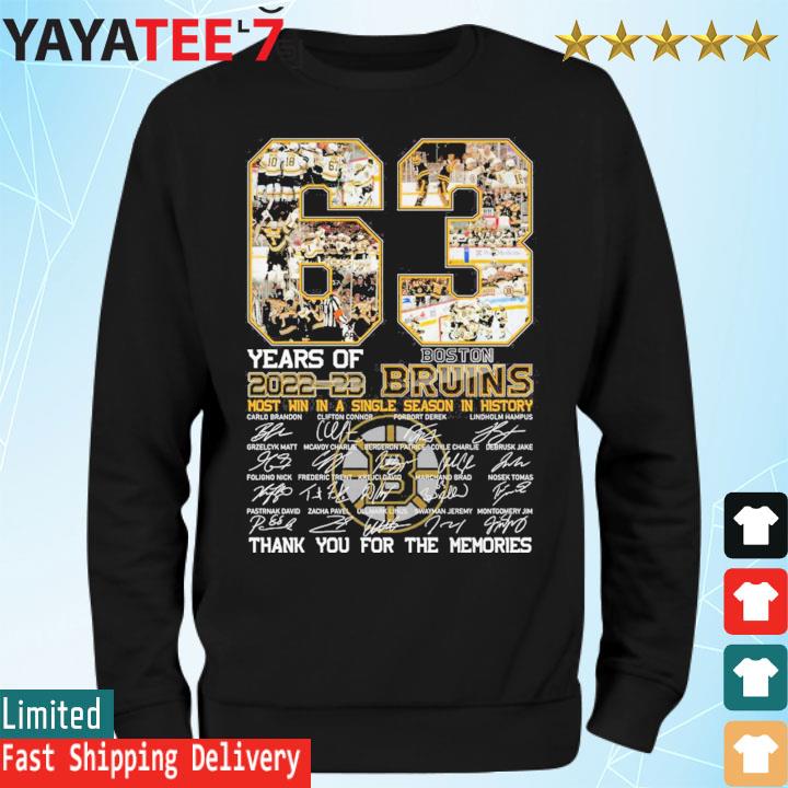 Official 63 Years Of 2023 Boston Bruins Most Win In A Single Season In  History Thank You For The Memories Signatures shirt, hoodie, sweater, long  sleeve and tank top