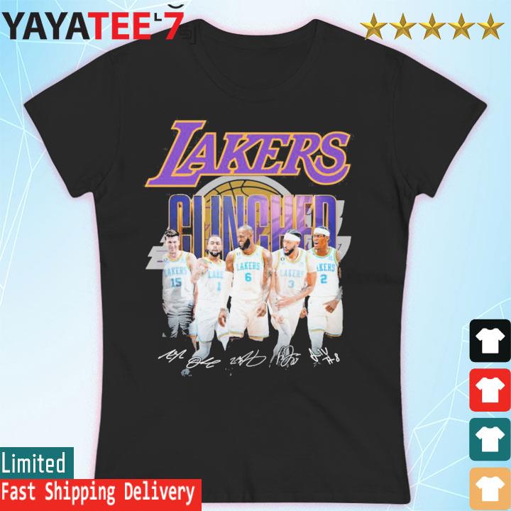 Official Los Angeles Lakers team Clinched 2023 NBA Playoffs signatures  shirt, hoodie, sweater, long sleeve and tank top