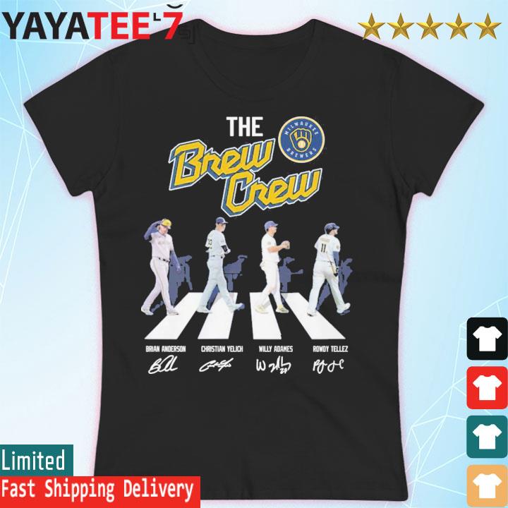 Milwaukee Brewers The Brew crew Brian Anderson Christian Yelich Willy Adames  Rowdy Tellez Abbey Road signature 2023 shirt, hoodie, sweater, long sleeve  and tank top