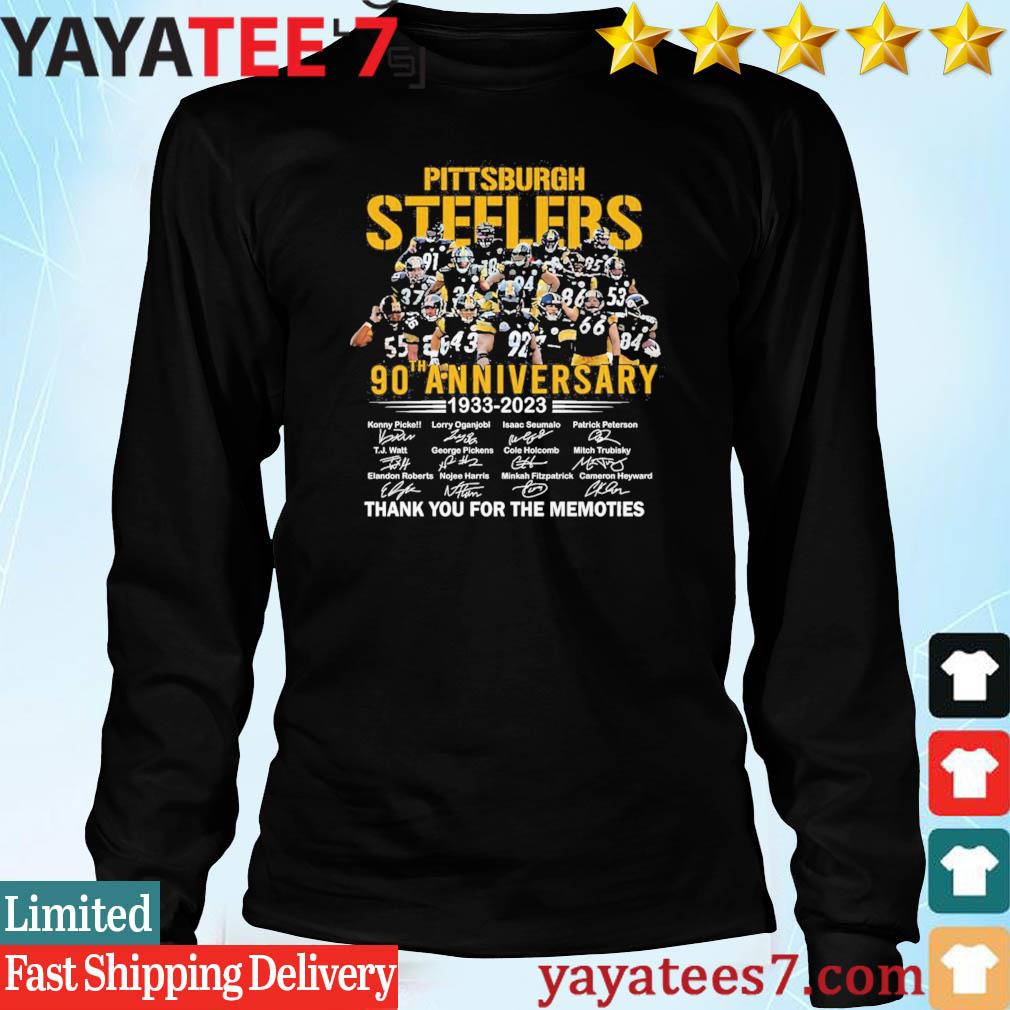 The Pittsburgh Steelers 90th anniversary 1933 2023 thank you for the  memories signatures Pittsburgh Steelers shirt, hoodie, sweater, long sleeve  and tank top