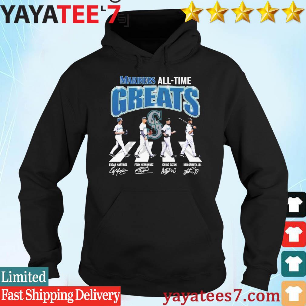 Seattle Mariners All time Greats Edgar Martinez, Felix Hernandez, Ichiro  Suzuki and Ken Griffey Jr abbey road signatures shirt, hoodie, sweater,  long sleeve and tank top