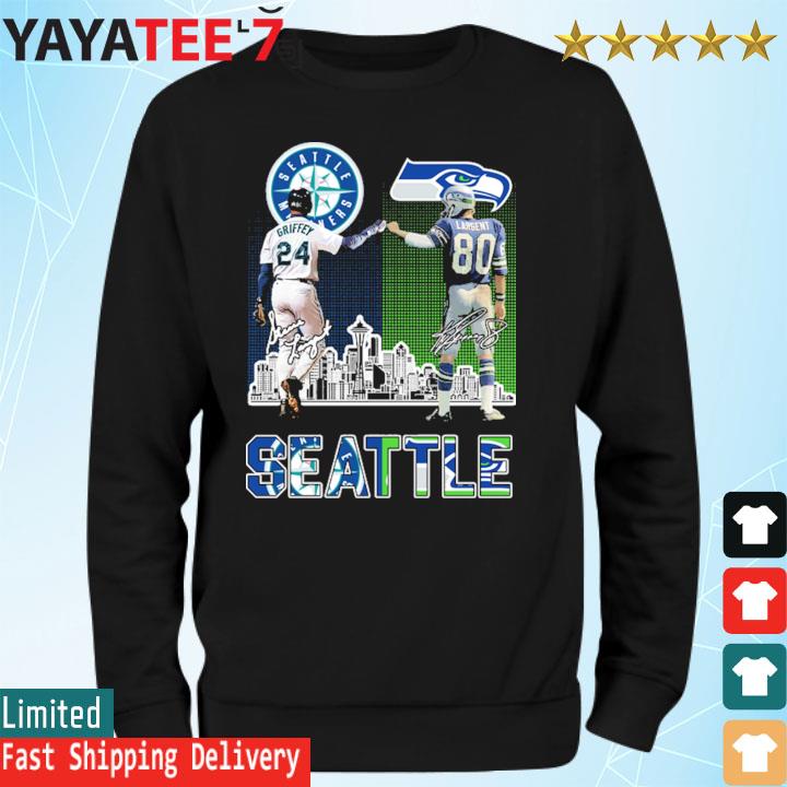 Ken Griffey Jr. And Steve Largent Seattle Mariners And Seahawks City  Skyline Signatures Shirt, hoodie, sweater, long sleeve and tank top