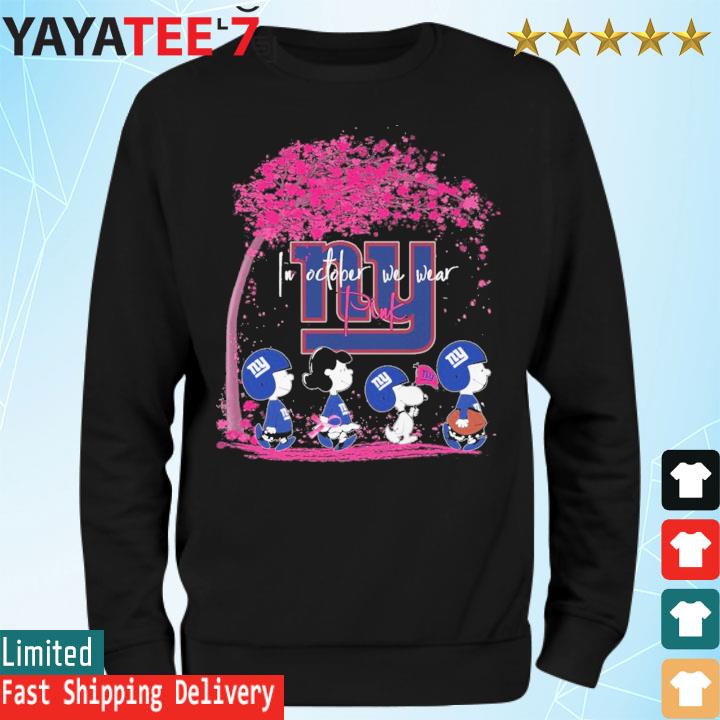 Official new york giants peanut characters in october we wear pink 2023  shirt, hoodie, sweater, long sleeve and tank top