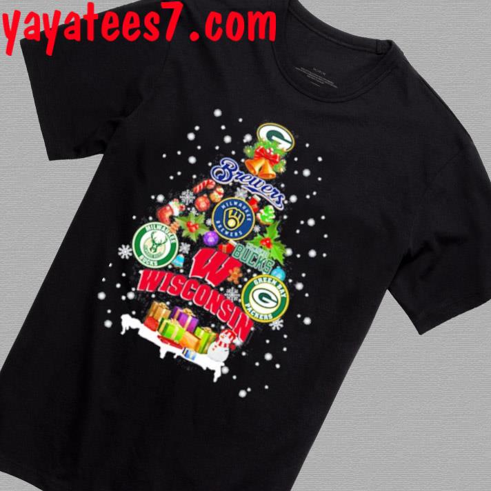 Wisconsin Milwaukee Bucks Green Bay Packer and Brewers Christmas Tree Shirt