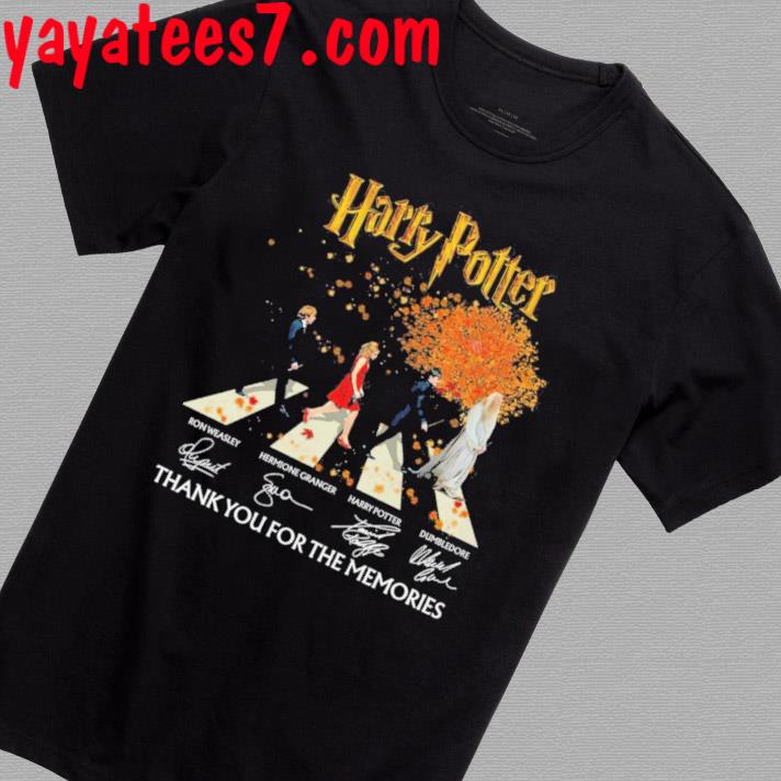 Harry Potter Ron Weasley, Hermione Granger, Harry Potter and Dumbledore thank you for the memories signatures shirt