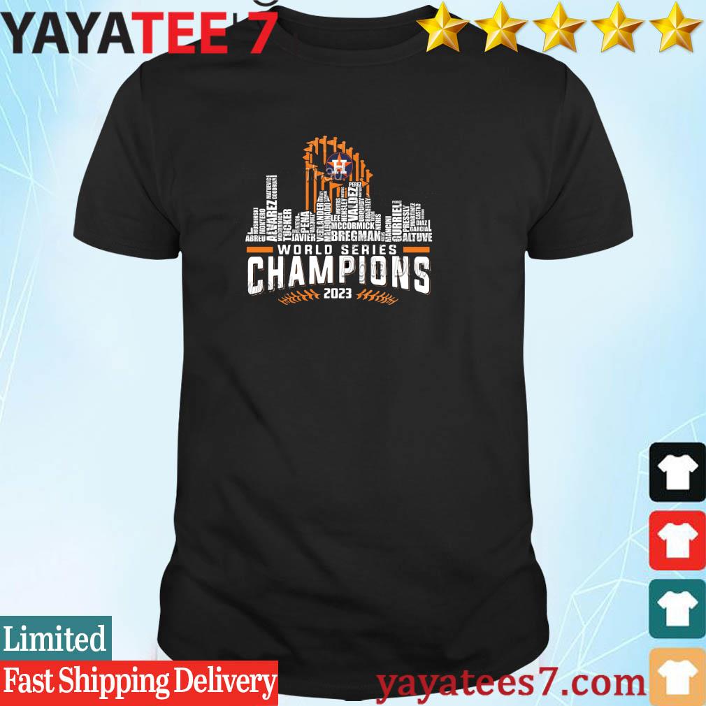 Houston astros skyline players names 2023 world series champions shirt,  hoodie, sweater, long sleeve and tank top