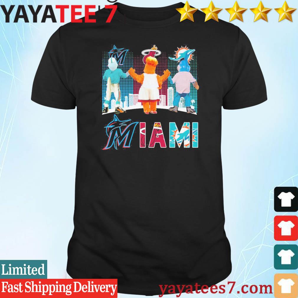 Miami sports team Miami Marlins Miami Heat and Miami Dolphins mascots  shirt, hoodie, sweater, long sleeve and tank top