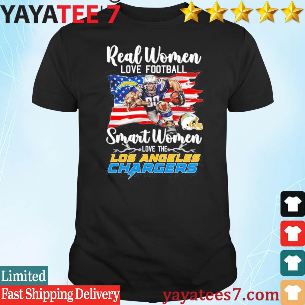 NFL Real Women Love Football Smart Women Love The Los Angeles Chargers  Mascot America Flag T-Shirt, hoodie, sweater, long sleeve and tank top