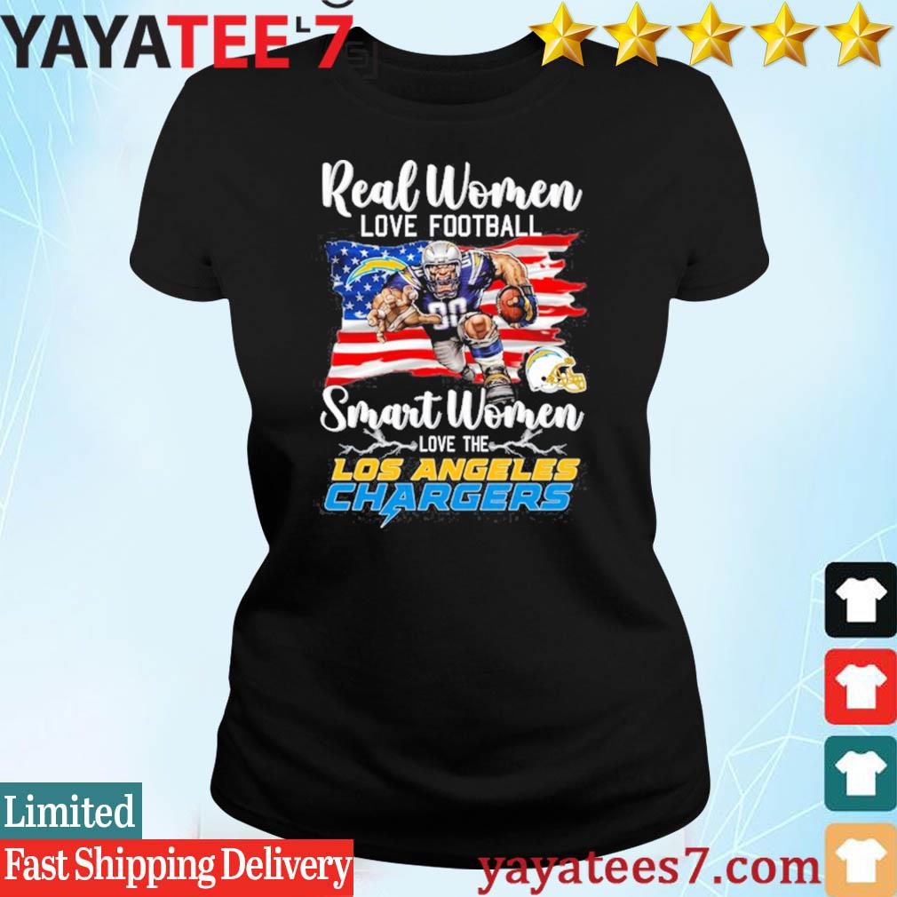 NFL Real Women Love Football Smart Women Love The Los Angeles Chargers  Mascot America Flag T-Shirt, hoodie, sweater, long sleeve and tank top