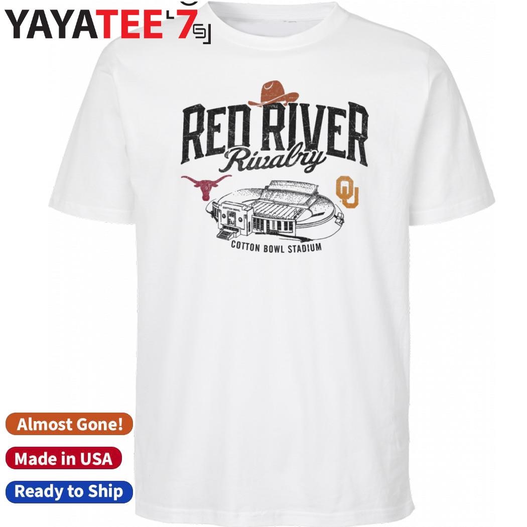 Design 2024 Texas Longhorns vs. Oklahoma Sooners Red River Rivalry Stadium Match Up T-Shirt