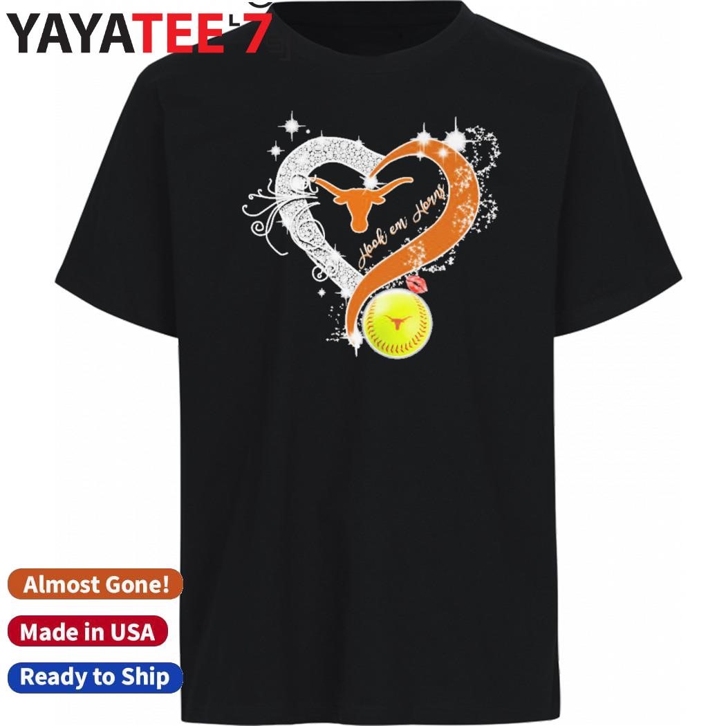 Design Texas Longhorns Baseball Logo Heart Let's Go Hook Em Horns Shirt