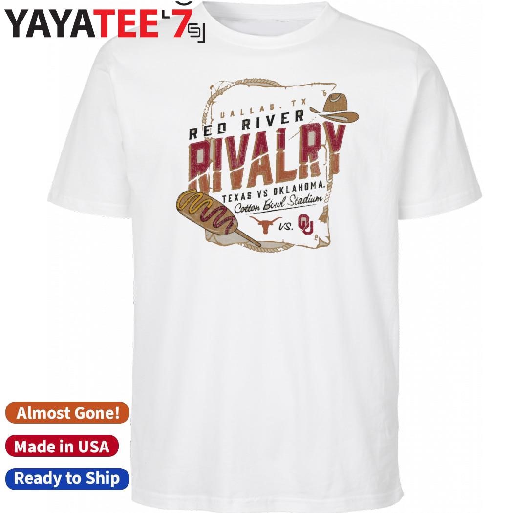 Design Texas Longhorns vs. Oklahoma Sooners Red River Rivalry Corn Dog Match Up T-Shirt