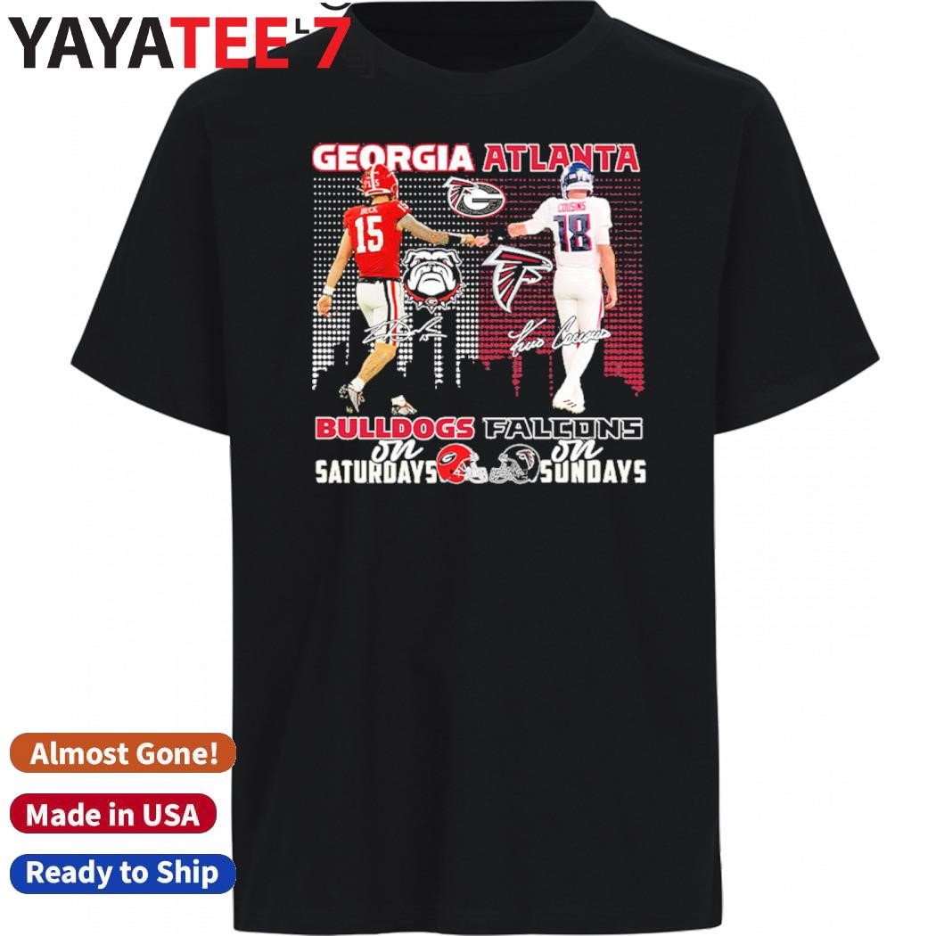 Official Georgia Bulldogs on saturdays Atlanta Falcons on sunday players 2024 signatures shirt