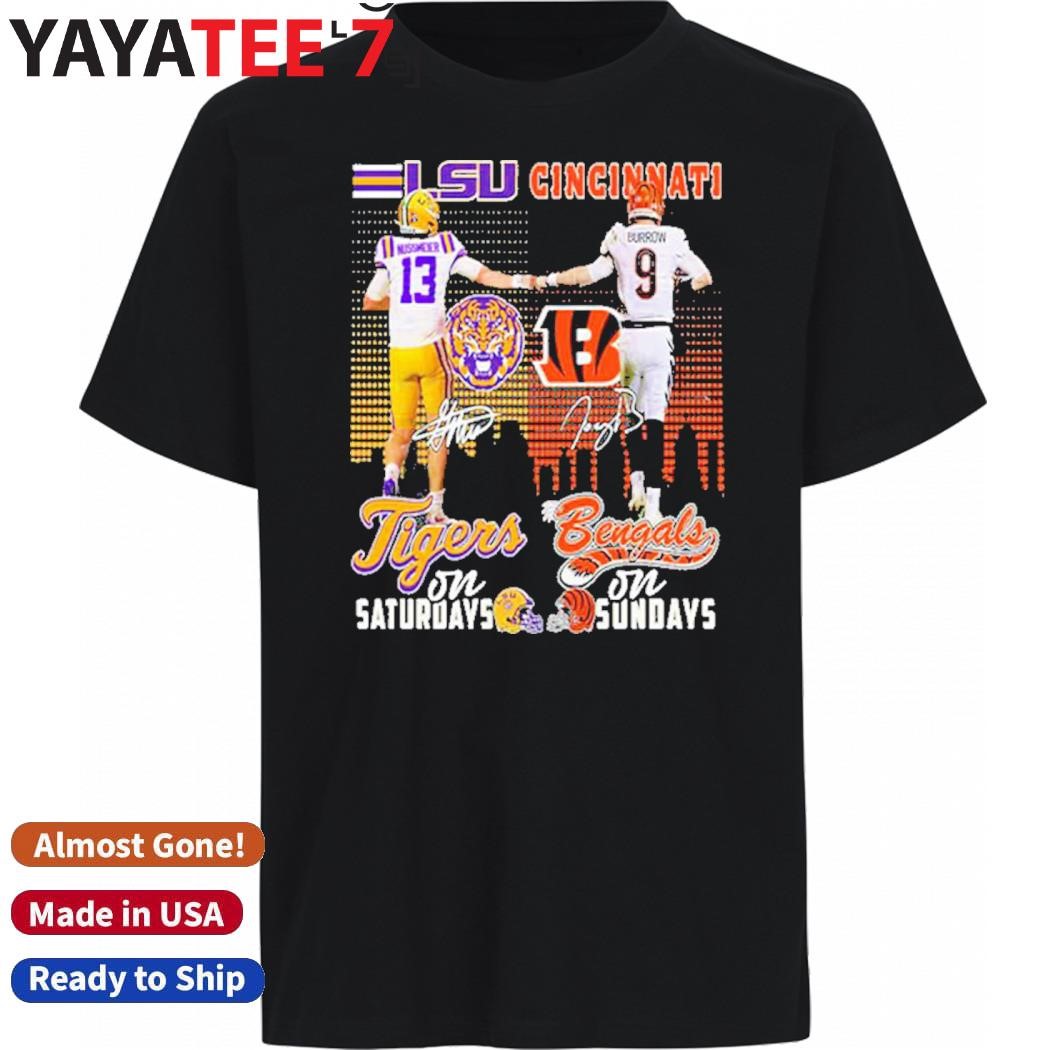 Official Nussmeier Burrow LSU Tigers On Saturdays Cincinnati Bengals On Sundays Shirt